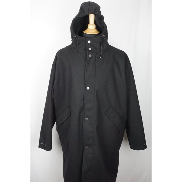 Phineas Cole Oversized Black Wool Blend Hooded Mens Overcoat Sz M Made in Italy